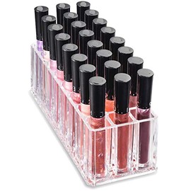 ByAlegory Organizador de brillo de labios acrílico y soporte de maquillaje de belleza, 24 contenedores de organización de espacio para brillo de labios/productos de pintalabios altos, transparente