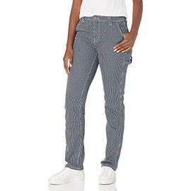 Dickies Women's Relaxed Straight Carpenter Pant, Rinsed Hickory Stripe, 14