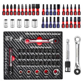 Geinxurn 37Pieces Impact Screwdriver Bit & Socket Set with Mini Ratcheting Wrench, 30Pcs Impact S2 Screwdriver Bits Set, 5Pcs SAE Sockets and 2-In-1 Bit Extension Holder Repair Tools