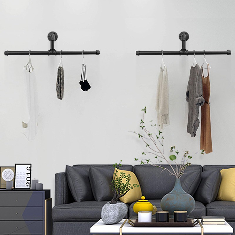 Jeasor Industrial Pipe Clothes Rack Floating DIY Wall Mounted, Heavy