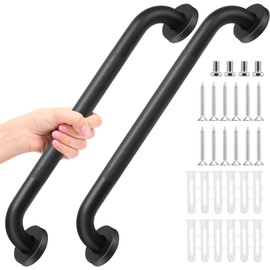 Yaocom 2 Pack Matte Black Shower Grab Bars 16 Inch Shower Safety Grab Bars Handles Replacement with Screws and Accessories 304 Stainless Steel Bathroom Handle for Handicap Elderly Senior Assist