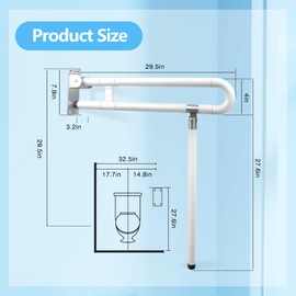27.5 Inch Toilet Grab Bar, Stainless Steel Handicap Grab Bars for Bathroom Flip-Up Grab Bars Handrails Fluorescent Non-Slip Textured Grip Safety Rails for The Elderly Disabled Pregnant (A)