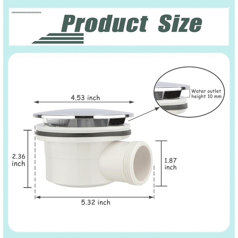 Low Profile Shower Drain Trap 1.5" for Replacement Shower Base