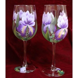 Hand Painted Wine Glasses - Iris Purple (Set of 2)