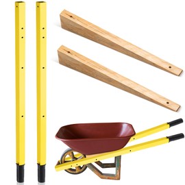 WILLBOND 1 Pair Wheelbarrow Replacement Handles Kit 60 Inches Metal Wheelbarrow Handles Yellow Heavy Duty with 2 Pcs Wedge and Pre Drilled Holes, Easy Install