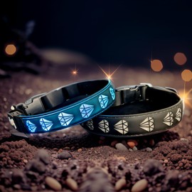 DOGLED Subversive USB-C led Light up Airtag Dog Collar, Subversive 3D Sunflower Design Comfortable and Soft Material,Multicolored Lighting (D-Black, M(15.7-19.7"))