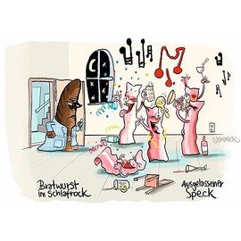 Inkognito Postcard with German Text "Bratwurst und Speck" | Artist: GYMMICK | Item No.: 18704 | by Berliner Verlag