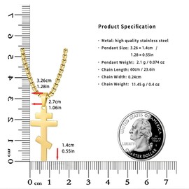 Orthodox stainless steel cross necklace for men and women, simple and retro glossy titanium steel cross pendant (Gold-1.2in)