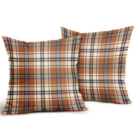Aytipun Fall Plaid Pillow Covers 20x20 Set of 2 Burnt Orange Blue Rustic Autumn Colored Print Decorative Outdoor Pillowcases Farmhouse Throw Cushion Case Decor for Home Couch Sofa Bed