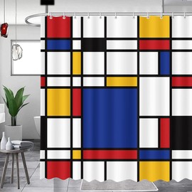 MEHOFOND Abstract Geometric Shower Curtain Mondrian Bathroom Decor Geometric Art Shower Curtain for Bathroom Washable Durable Fabric Shower Curtains 72x72 inch