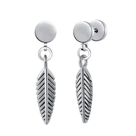 Yumilok Earrings Stainless Steel Men's Feather Earrings Circle Earrings Women's Stud Earrings Fake Plugs Ear Cheater Tunnel Gauges Ear Piercing Stainless Steel Ear Cartilage Piercing, Stainless Steel
