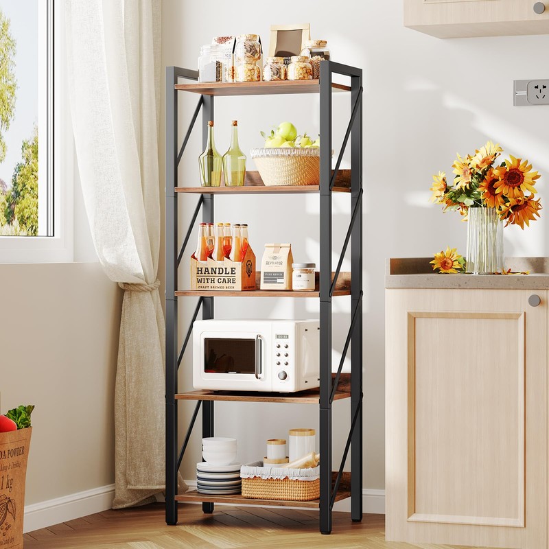 HOOBRO Bookshelf, 5-Tier Industrial Bookcase, Book Shelf Storage Organizer, Tall