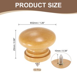 sourcing map 10Pcs Round Wood Drawer Knob, 1.26" x 0.98" Self-Tapping Solid Wood Handle Round Cabinet Knob Mushroom Shape Wooden Knobs for Furniture Dresser Wardrobe, Wood Color