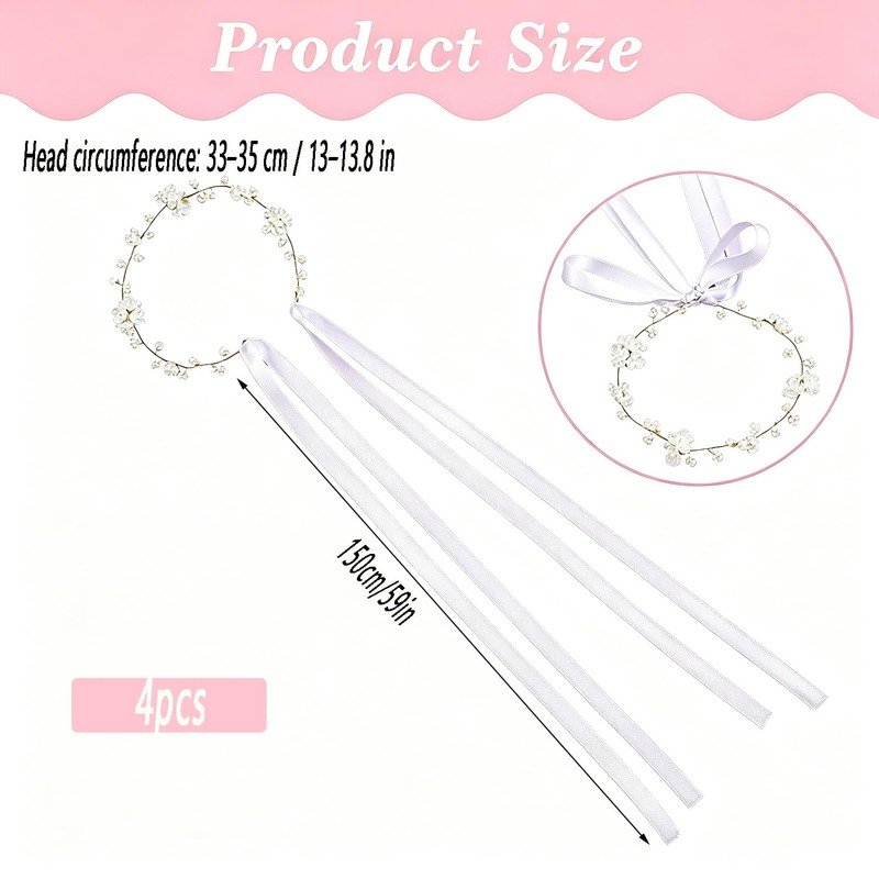 4 Pack Pearl Rhinestone Floral Headband for Wedding