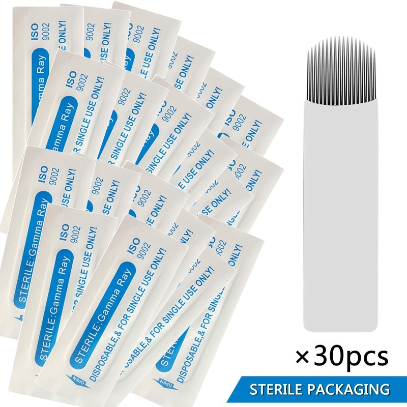 30Pcs Disposable Eyebrow Microblading Needles,Lip Tattooing Microblades Permanent Makeup Blades