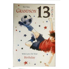 Special Days Grandson 13th Happy Birthday Card - Boy & Football - Lovely Design