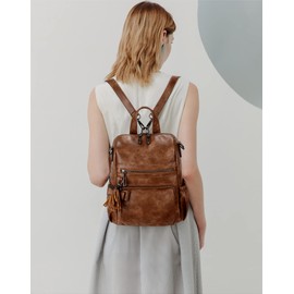 UTO Women Backpack Purse Tassel Vegan Leather Convertible Ladies Travel Bag Removable Shoulder Straps Yellowish-brown