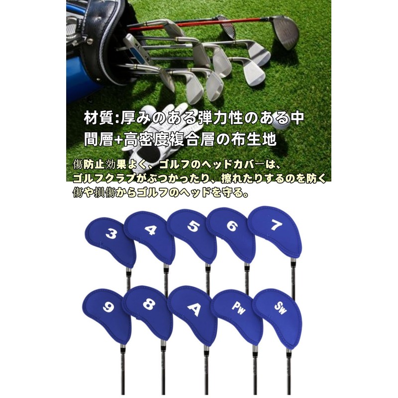 YFFSFDC Golf Iron Cover Head Cover 10-Piece Set (3-9, A,