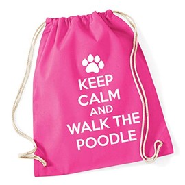 Hippowarehouse Keep calm and walk the poodle - dog Drawstring Cotton School Gym Bag 37cm x 46cm, 12 litres