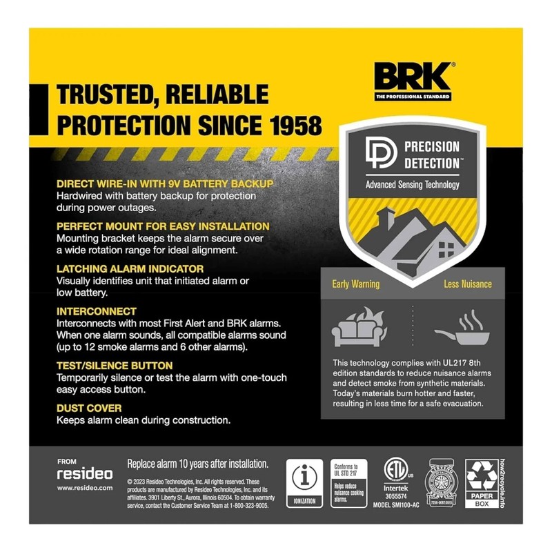 BRK NEW BRK SMI100-AC Hardwire Smoke Alarm 85dB Battery Backup