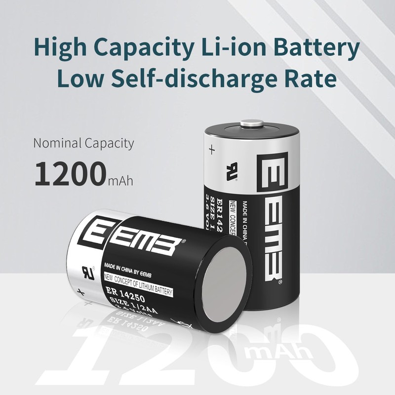 EEMB 50PACK ER14250 1/2AA 3.6V Lithium Battery 1200mAh Li-SOCL₂ Non-Rechargeable