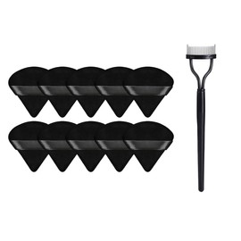10 Piezas Esponjas Maquillaje Triangular para Polvo, Borlas para Maquillaje en Seco y Mojado. Esponjas Faciales Maquillaje. Incluye Peine para pestañas/Cepillo para cejas/rizador de pestañas. Color Negro