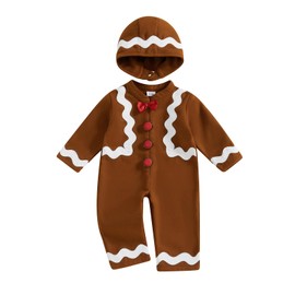 Ayalinggo Baby Gingerbread Man Costume Newborn Infant Christmas Outfit Toddler Kids Ginger Bread Outfit Romper Jumpsuit Hat (Khaki, 6-12 Months)