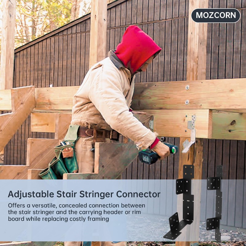 MOZCORN 4Pcs Adjustable Stair Stringer Connector, Concealed Deck Staircase Stringer