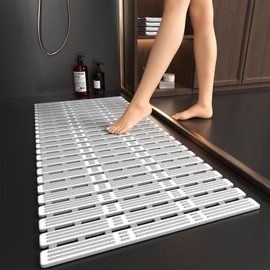XIYUNTE Shower Mat Non Slip Bath Mat for Tub - 36 x 16 Inch Bathtub Mat Non Slip Shower Mat for Inside Shower, TPE Bath Mat with Powerful Suction Cup and Drain Holes, Easy to Cut, Grey