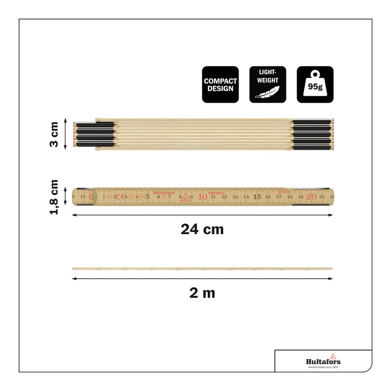 Hultafors 100004 2m"59-2-10" Folding Rule - White