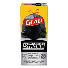 Clorox Drawstring Large Trash Bags, 30 X 33, 30Gal, 1.05Mil, Black, 15/Bx, 6 Bx/Ct