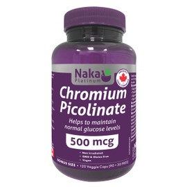 NAKA Naka Platinum Chromium Picolinate 500 mcg per capsule BONUS SIZE 120 Veggie Caps (90+30 Free)