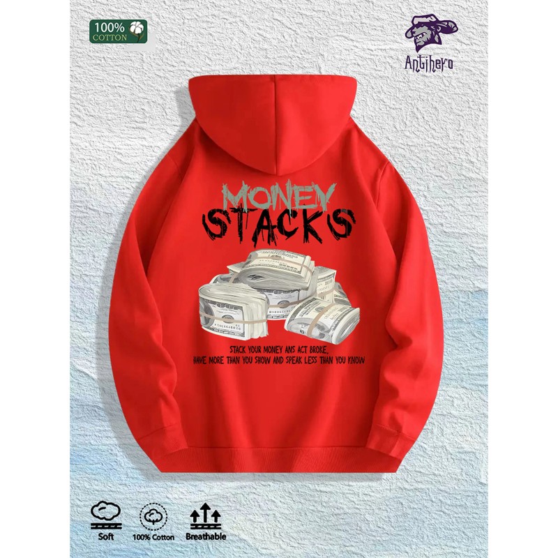 Money Stacks Graphic Hoodie 100% Cotton US Warehouse 7 ColorsColor: