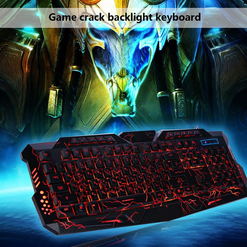 Wired 3 Color Backlit Gaming Crack Bilingual Keyboard with Multimedia