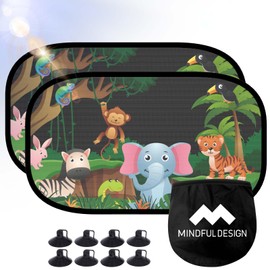 FERRGIA Sun Protection Car Baby - UV Protection Set, 2 x 51 x 31 cm Sun Protection for Side Windows, Cute Animal Pattern, Foldable & Portable with Storage Bag, Car Sun Protection Children with Easy