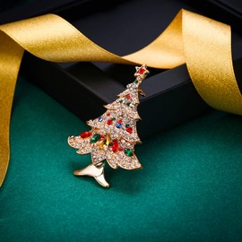 EVER FAITH Christmas Tree Brooch Crystal Multicoloured with Little Star Christmas Decoration Pin for Clothes Gold Tone, Crystal