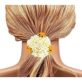 Wedding Gajra, Scrunchie Gajra Hair Bun, Hand Gajra, Indian Wedding Floral Jewelry Gajra, Mogra Gajra, Elastic Gajra Hair Ties For Women (Yellow & White)