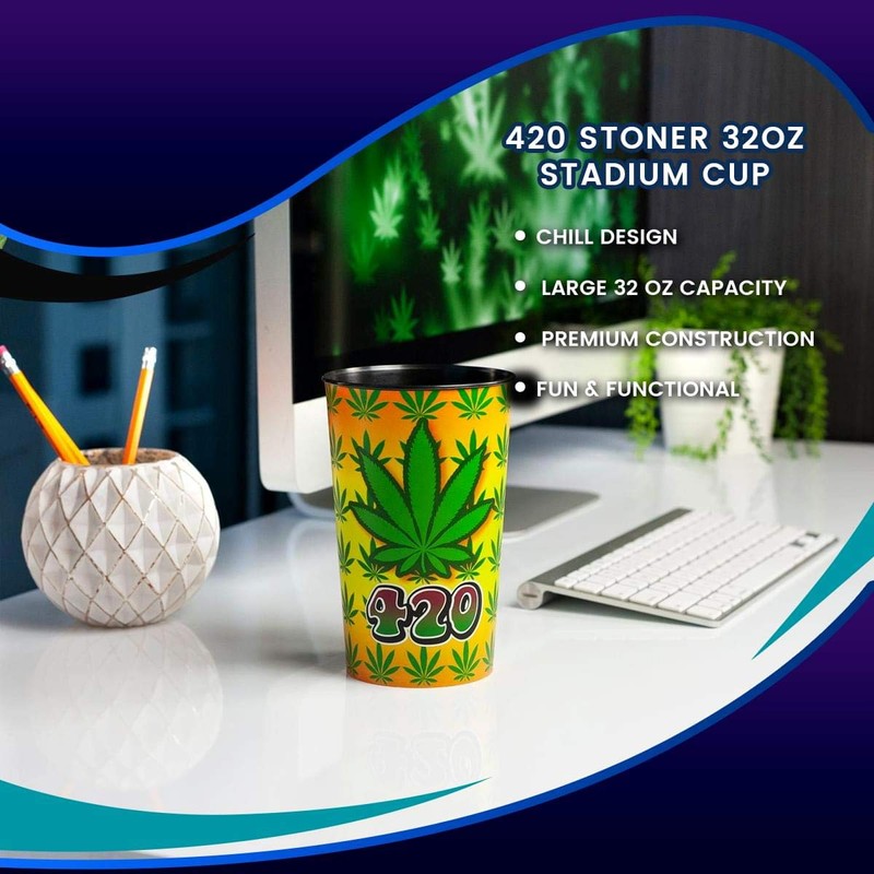 JUST FUNKY 32oz Tall Insulated Tumbler Features a Pot Leaf
