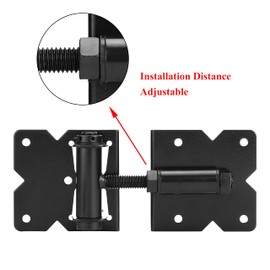 Dreamxiang Self Closing Gate Hinges Adjustable Heavy Duty Hardware 90 Degree Gate Hinges Kit for Wood/Vinyl/Metal/Outdoor Fence, with Self-Tapping Screws and Swing Adjuster Tool, 4-Pack, Black Finish