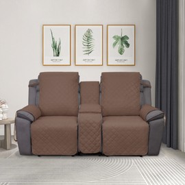 PureFit Water Resistant Reversible Loveseat Recliner Couch Cover for Double Recliner with Console – Non Slip Split Sofa Cover, Washable Reclining Cover for 2 Seat Recliner (2 Seat, Brown/Beige)