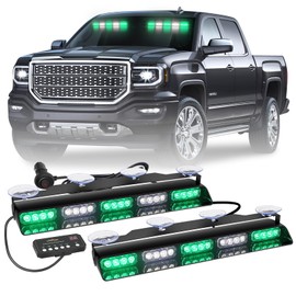 XRIDONSEN 2x 17 inch Green White Emergency Lights for Vehicles 40 LED Emergency Dash lights Interior Front/Rear Windshield Strobe Lights Safety Warning for Volunteer Firefighter Vehicles Trucks