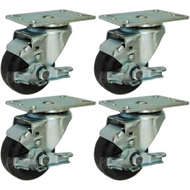 3” Bakery Rack Oven Casters, Handles temperatures up to 475°F Continuous & 550 °F Intermittent, Set of 4 (All Brakes)