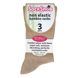 3 Pack Womens Anti Sweat Moisture Wicking Loose Soft Top Non Elastic Bamboo Socks (4-7 uk, SE047 Brown)