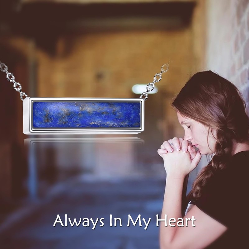 CRMAD Bar Lapis Lazuli Urn Necklace Sterling Sliver Cremation Jewelry