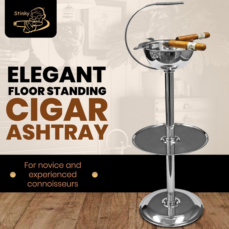 Stinky Cigar Silver Floor Standing Cigar Ashtray with Windproof Design,
