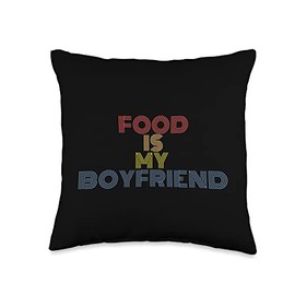 Food Is My Boyfriend Tees Food is My Boyfriend Retro 70s Vintage Throw Pillow, 16x16, Multicolor