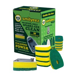 Smilyeez No Plastic Heavy Duty Green Dotted Sponge Refill (10 Pack) for Scotch Brite's Dishwand Refills with Adapter