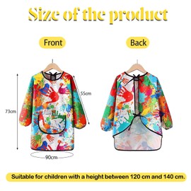KASURE Kids Art Aprons for Painting, 2Pcs Waterproof Childrens Apron With Large Pockets, Long Sleeve Style Kids Painting Apron for Height 120-140 CM, Suitable for Cooking, Painting, Craft, School