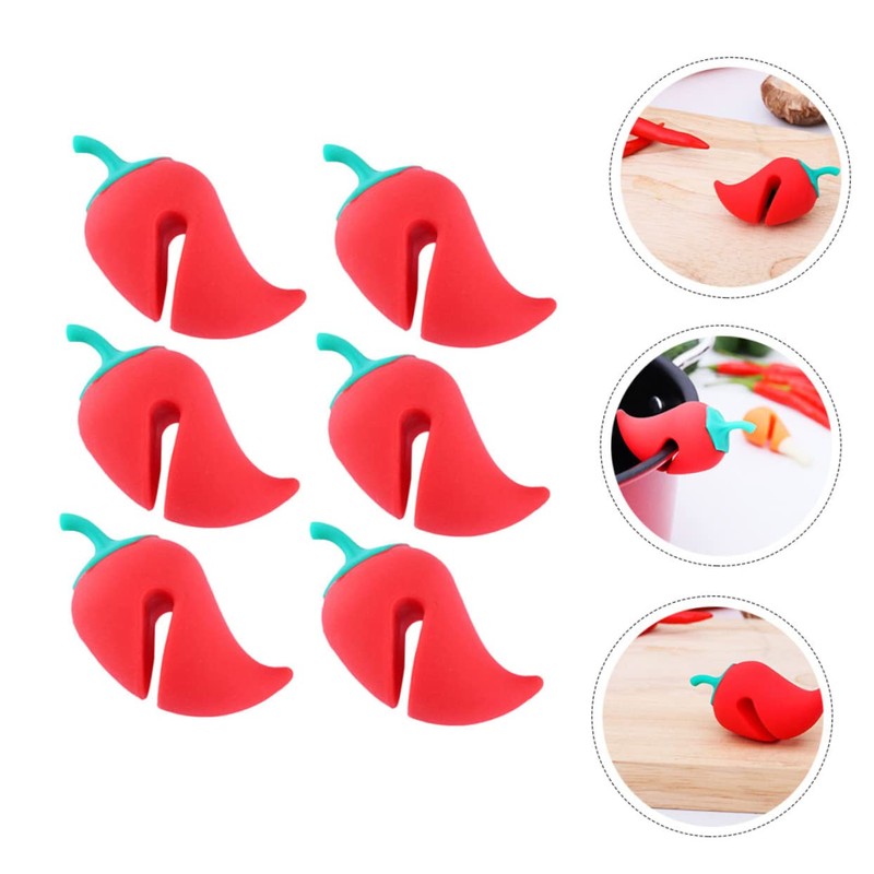 WOONEKY 6pcs Pepper Shaped Boil Lifters Heat-Resistant Pot Spill Stoppers
