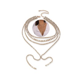 Boho Layered Rhinestone Necklaces for Women Girls Long Pendant Y-Necklaces Crystal Choker Chain Statement Necklaces Wedding Bridal Jewerly (Gold)